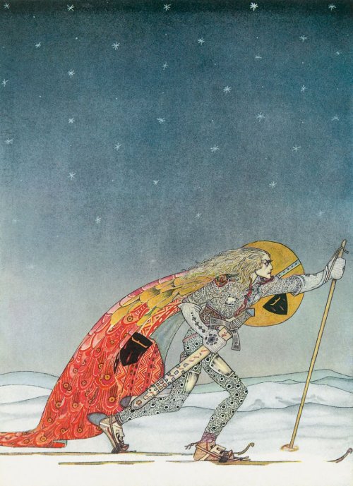 manyworldspress:“So the man gave him a pair of snowshoes.” Kay Nielsen, plate from “The Three Prince