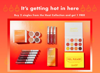 Buy any 2 singles from Colourpop’s Heat Collection and get 1 free!
Free shipping at $30 domestically, and internationally at $50.