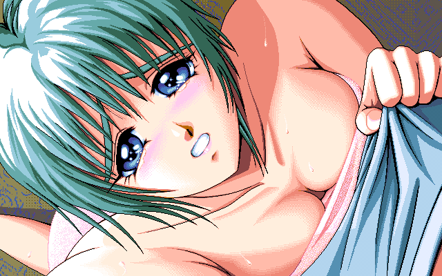 Cute oppai girl with her big tits wrapped in a towel with a nervous expression on