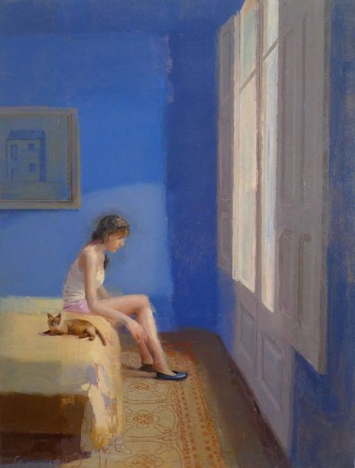 huariqueje:Blue Room   -     Alejandra Caballero Spanish,  b. 1974-Oil on canvas, 84x65cm