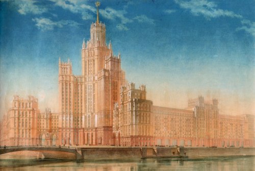 Projects of famous”Seven Sisters” - skyscrapers in Moscow, built in Stalinist style (1930s-1940s) 