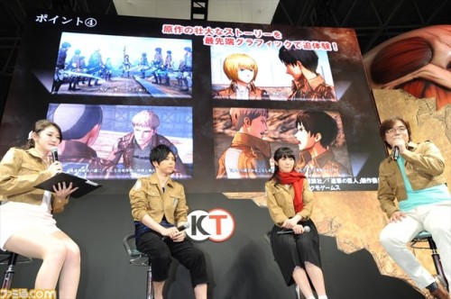 Kaji Yuuki (Eren) and Ishikawa Yui (Mikasa) appeared at Tokyo Game Show over the weekend to discuss the upcoming KOEI TECMO SnK video game and promote the upcoming junior high anime series!The two seiyuu discussed their voice acting, played as their