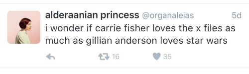 gillianandersonswife: Carrie Fisher fav’d these tweets and I’m FIEN First tweet… 