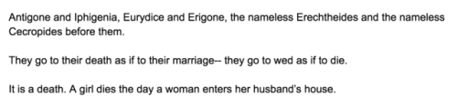 finelythreadedsky: thoughts on death and marriage and girls (sophocles, antigone 891-4, c. 441 bce; 