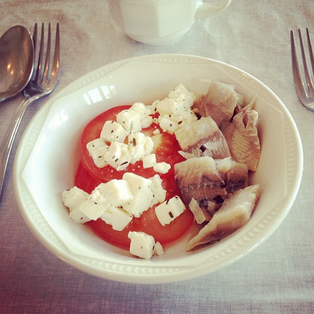 Traditional #Iceland #breakfast fare: tomato slices covered in olive oil soaked feta