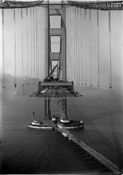 fuckyeahvintage-retro:The Golden Gate Bride during construction in 1935