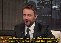 reedusnorman:  Chris Hardwick devalues Norman Reedus’ upcoming motorcycle culture television series by reducing it to nothing more than fangirl spank-bank material on Talking Dead, 3 April 2016. 