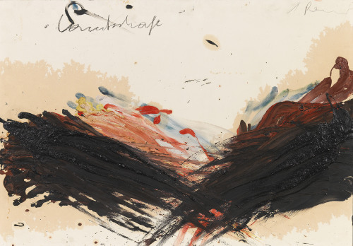 atmospheric-minimalism:Arnulf Rainer, Landschaft. 1981/82, oil on cardboard laminated on wooden plat