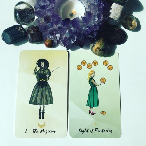 Bad Bitches Tarot Wisdom The Magician + Eight of Pentacles = Be mindful of where you are investing y