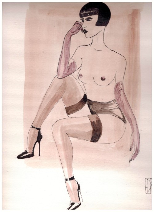 domiane:  Jehanne ce soir / Jehanne tonight, Ink, watercolor on paper 29 x 42 cm 