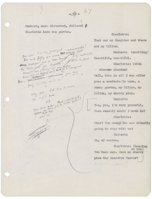 from Vladimir Nabokov’s script for Stanley Kubrick’s Lolita (1962)