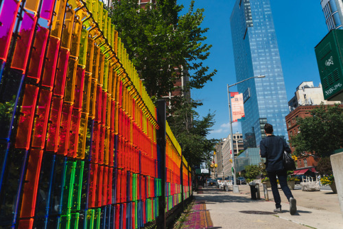 Colorful art installations throughout Hudson Square Featuring 5 original artworks by 4 artists, this