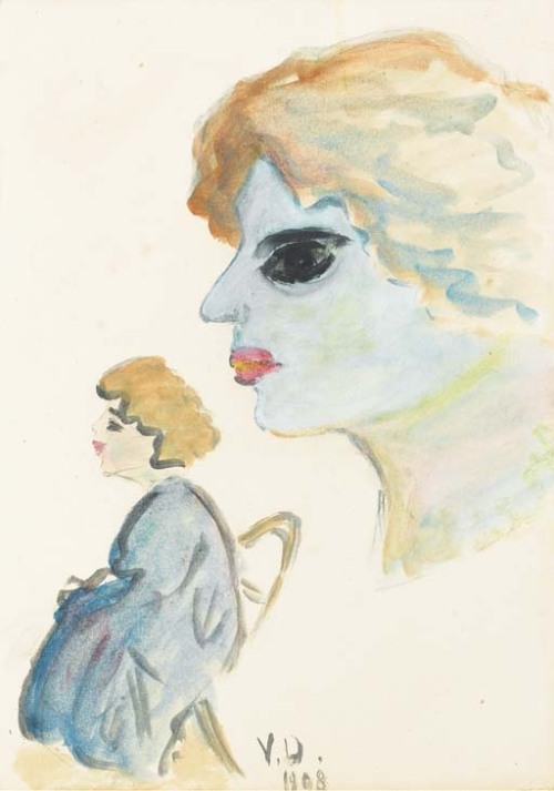 Portrait de femme de profil et femme assise,Kees Van Dongen.(1877 - 1968)