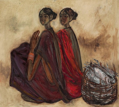 B. Prabha  -  Fisher Women,  1966Indian, 1933-2001Oil on canvas