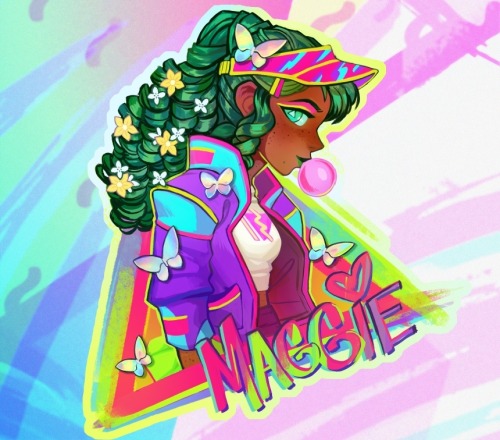 Holofoil sticker design of a retro Maggie I collaborated on with Vanillycake, you can get it with ph