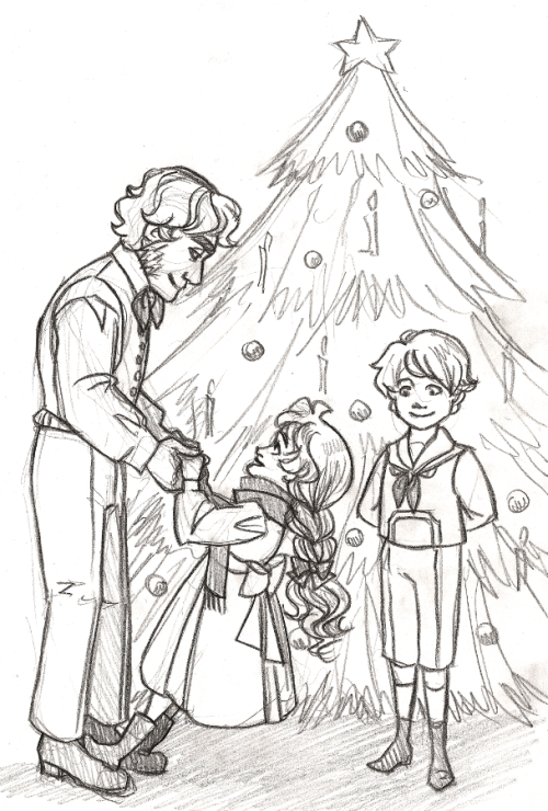 rumpelstiltskinned:I got two requests to draw a (Christmas) scene with Little Christine, Daddy Daaé 