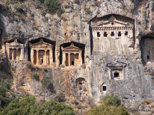 travelthisworld:johnnylawgottagun:Lycian tombs, some of the most spectacular remnants of the ancient