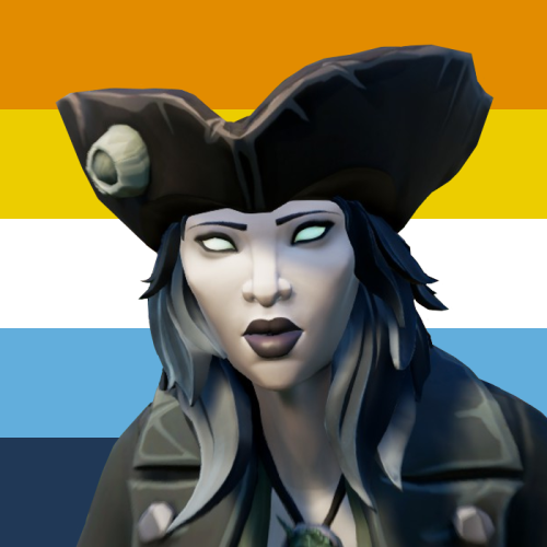 [ID: Four pride icons featuring Sea of Thieves characters. The first icon shows DeMarco Singh in fro