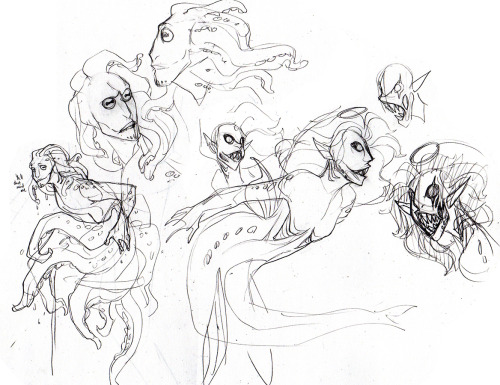 Some rough scribbles of a couple of the other mers; Norman Polk and Susie Campbell, an octopus and a