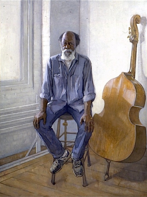Bass Player (five string bass   -   Mary Beth McKenzie.American b.1946-Oil on canvas ,  79x59 cm.