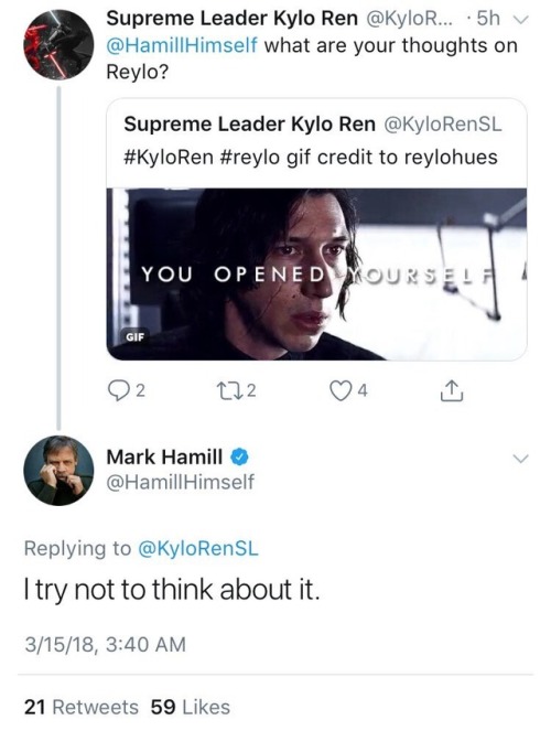 xprincessrey: Mark Hamill killed r*ylo 3/15/18