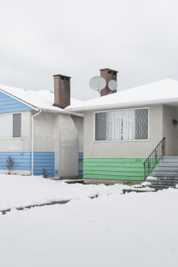 blairdewan:  Blue/Green Bungalow. Snow day. Vancouver, British Columbia, Canada.