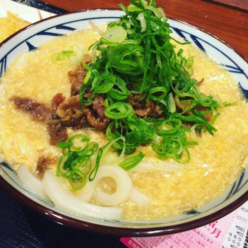 kure-84:  夜なきうどんの日、肉たまあんかけ半額。  身体の芯まで温まりました。 #丸亀製麺 #うどん (丸亀製麺)