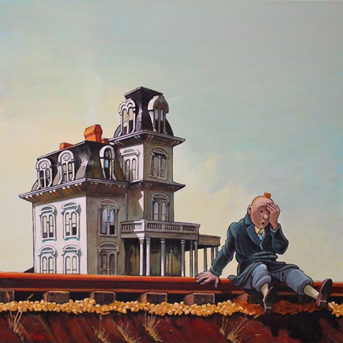 French artist Xavier Marabout reimagines Tin-Tin in the world of Edward Hopper.