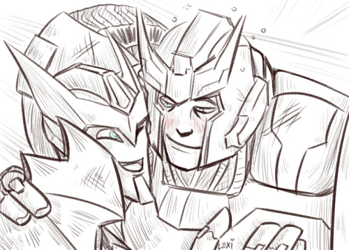 magicrobotgeography:  lexisgayarts:  My half of a trade with magicrobotgeography, who wanted cute Ratchet/Drift :DRatchet valiantly volunteered to get drunk for this drawing~ So excited, I’ve been wanting to draw this pairing for a while now eeeeee