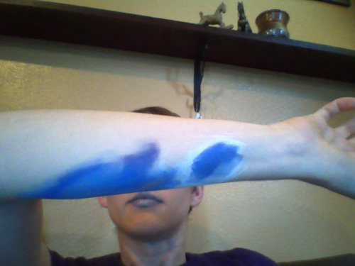 Sapphire makeup test looks pretty promising.  Wolfe hydrocolor dark blue layered over white, pl