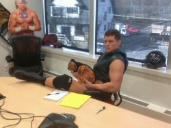 Cody why are you putting your sexy leg up on the desk like that!? Wonder who he is meeting with