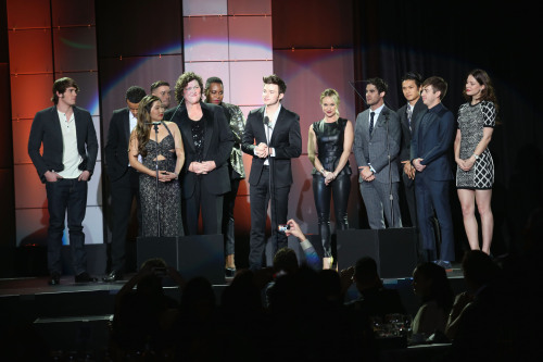 chriscolfernews-archive: HOLLYWOOD, CA - DECEMBER 08: The Cast of Glee speak onstage at ‘Trevo