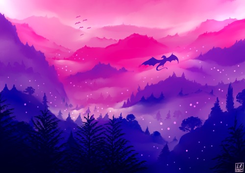 zitis-art-corner: It’s Bi Awareness Week, so here’s a fantasy landscape in the flag colors!