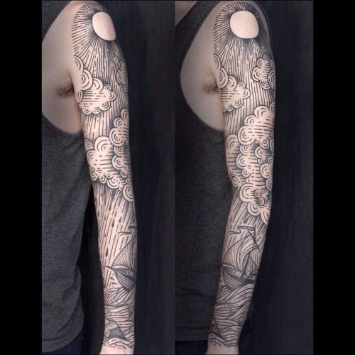 Sleeve for alexandre, mostly freehanded!thanks for this projekt! #tattoo #blackwork #blackworkerssub