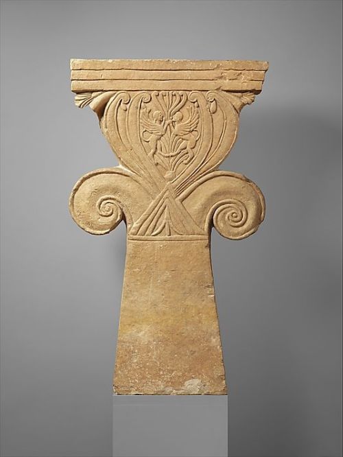 Limestone funerary stele (shaft) with a “Cypriot capital” Period: Classical Date: 5th ce
