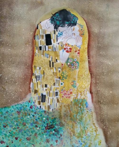 My largest watercolor commission to date! Based off of Gustav Klimt’s “The Kiss with a K