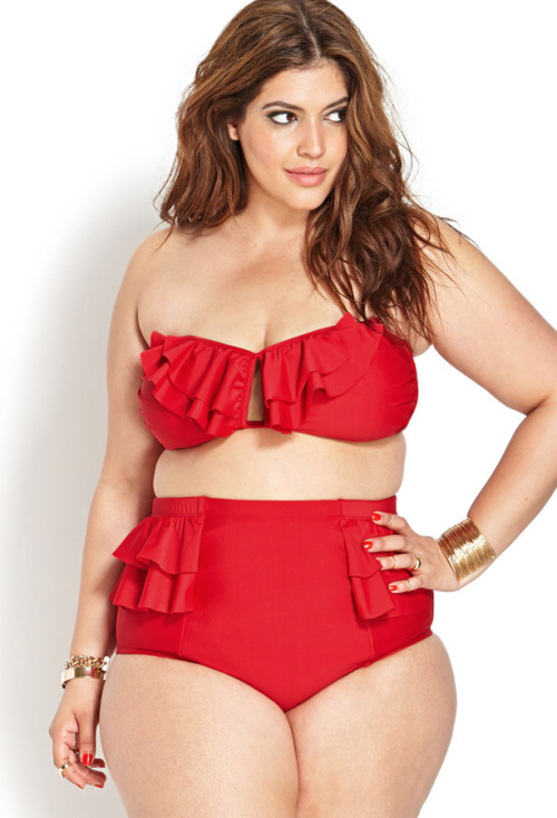 slippedintomycoffee:  curveappeal:  Denise Bidot for Forever 21  42 inch bust, 34 inch waist, 47 inch hipsBombshell Bikini Bottom in TealRetro Halter SwimsuitFierce Fiesta Bikini SetBombshell Bikini Bottom in WhiteBold Cutout Bikini SetWorldly Fringe