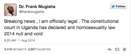 b1a4gasms:pittrainbow:Uganda’s Anti-Homosexuality Act: ‘Null and Void’In a victory activists were un