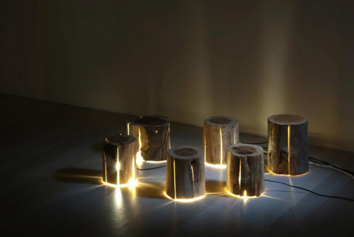 asylum-art-2:  Blind Artist Makes Cracked Log Lamps Bursting With Light  Duncan Meerding D