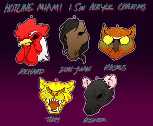 Hotline Miami 1.5″ Inch Acrylic Charms are now available for preorder at my newly opened tictail sto