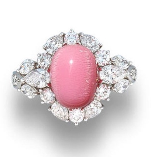 Mikimoto pink Conch Perle Platin Diamantring 