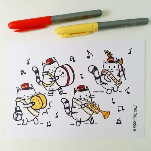 calidraws:
“ Some marching band kitties for my #rbquickdraw this week 😻🎶😻
#sound #marchingband #cats #kitties #music #art #illustration #watercolor #watercolour #painting #ink #drawing #sketch #studio #workspace #doodle #sharpie #red #yellow #drums...