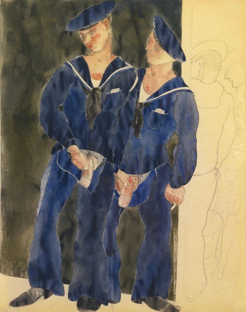 sentasart:  Charles Demuth 1883 - 1935  TWO SAILORS URINATING  watercolor and pencil on paper10 ¾  by 8 ½  inches(27.3 by 21.6 cm)Executed in 1930 http://www.sothebys.com/en/auctions/ecatalogue/2014/american-paintings-drawings-sculpture-n09125/lot.20.html