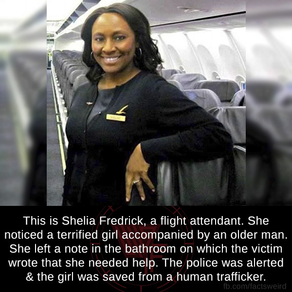 mindblowingfactz:    This is Shelia Fredrick, a flight attendant. She noticed a terrified