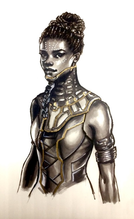 Shuri sketch!! ❤️Done with @copicmarker and gold pen.This sketch, and commissions like it, are a