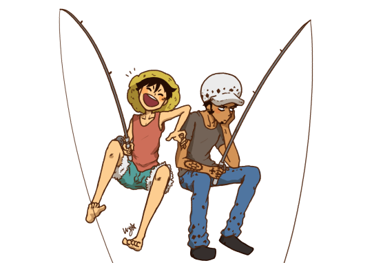 Luffy and Law fishing? Or Usopp trying to teach