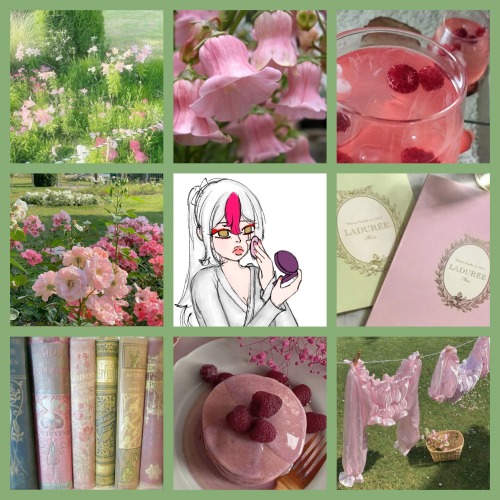 Can You Do A Mood Board For My OC Suki Yoshioka? Her Colors Are Pink And Green. I Want Like A Pastel