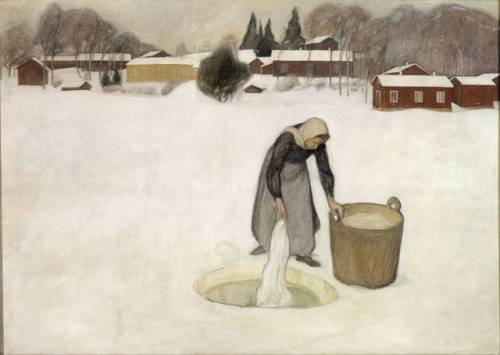 Lavando en el hielo por Pekka Halonen, 1900