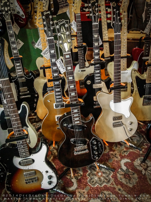 deebeeus:  Here’s the final bit of fun from last eek’s trip to Capsule music in the Queen West area of Toronto: Fender Bullet!  Early 80s. Lefty of the week (for my friend guitarlust!):  it’s a recent Les Paul in a lovely red with cream binding.