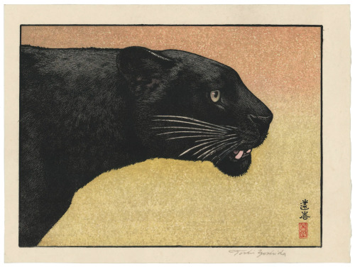 geritsel: Toshi Yoshida - Black Panther, color woodblock print